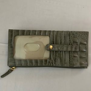 Silver Sage Brahmin Melbourne Leather Croc-Embossed Card Wallet